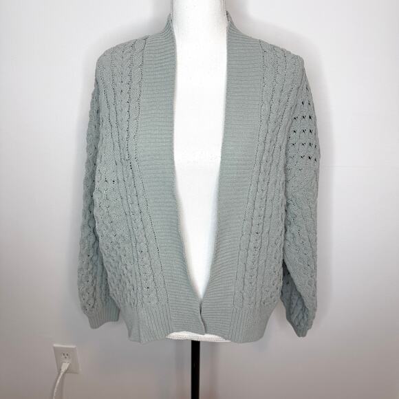 Abercrombie & Fitch Cable Chunky Knit Open Front Cardigan Sage Green Size Medium - Picture 2 of 12